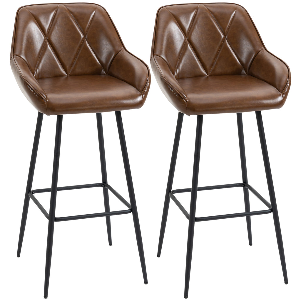 DodiOnline Retro Bar Stools Set of 2, Breakfast Bar Chairs with Footrest, Kitchen Stools with Backs and Steel Legs, for Dining Area and Home Bar, Brown