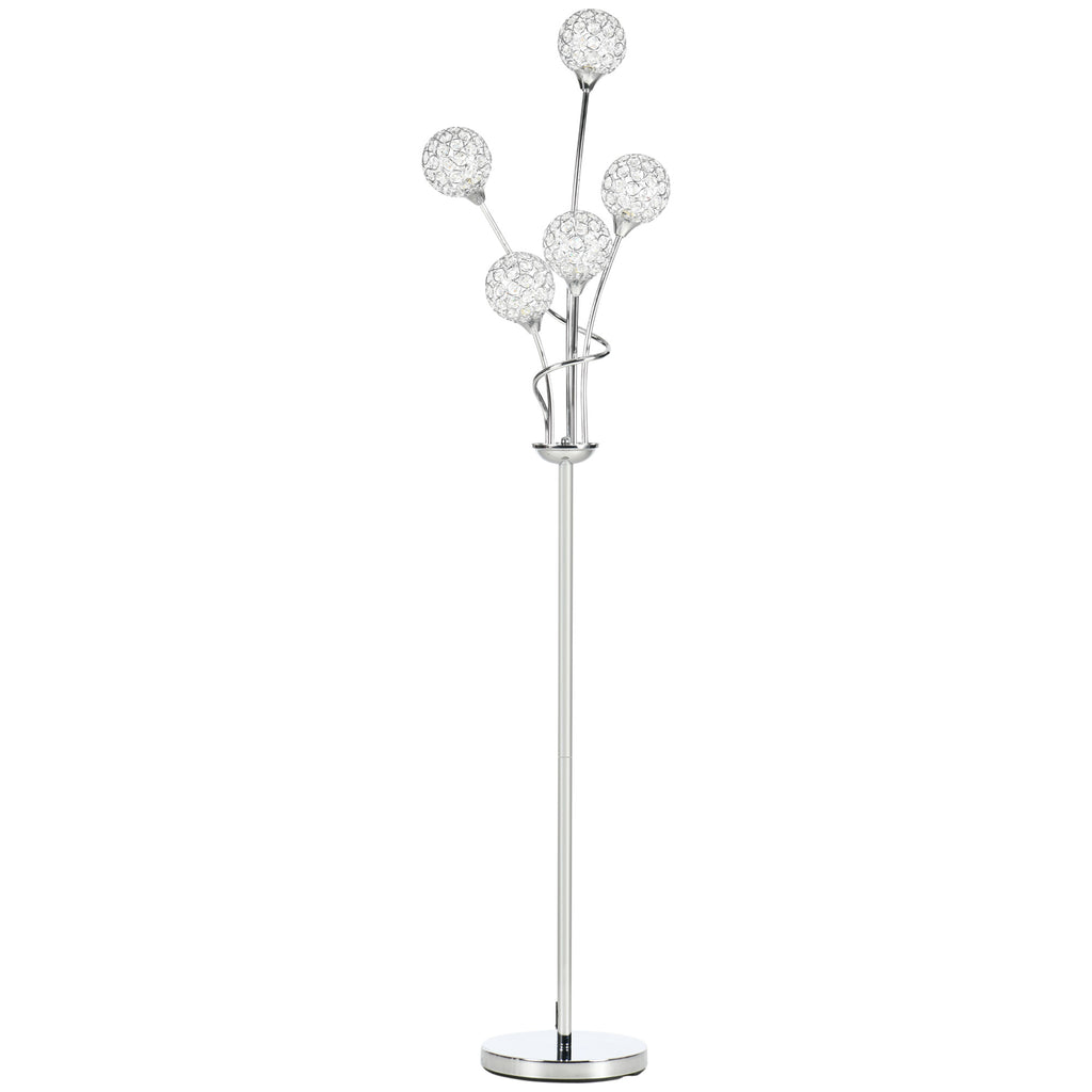 DodiOnline Crystal Floor Lamps for Living Room Bedroom with 5 Light, Modern Upright Standing Lamp, 34x25x156cm, Silver