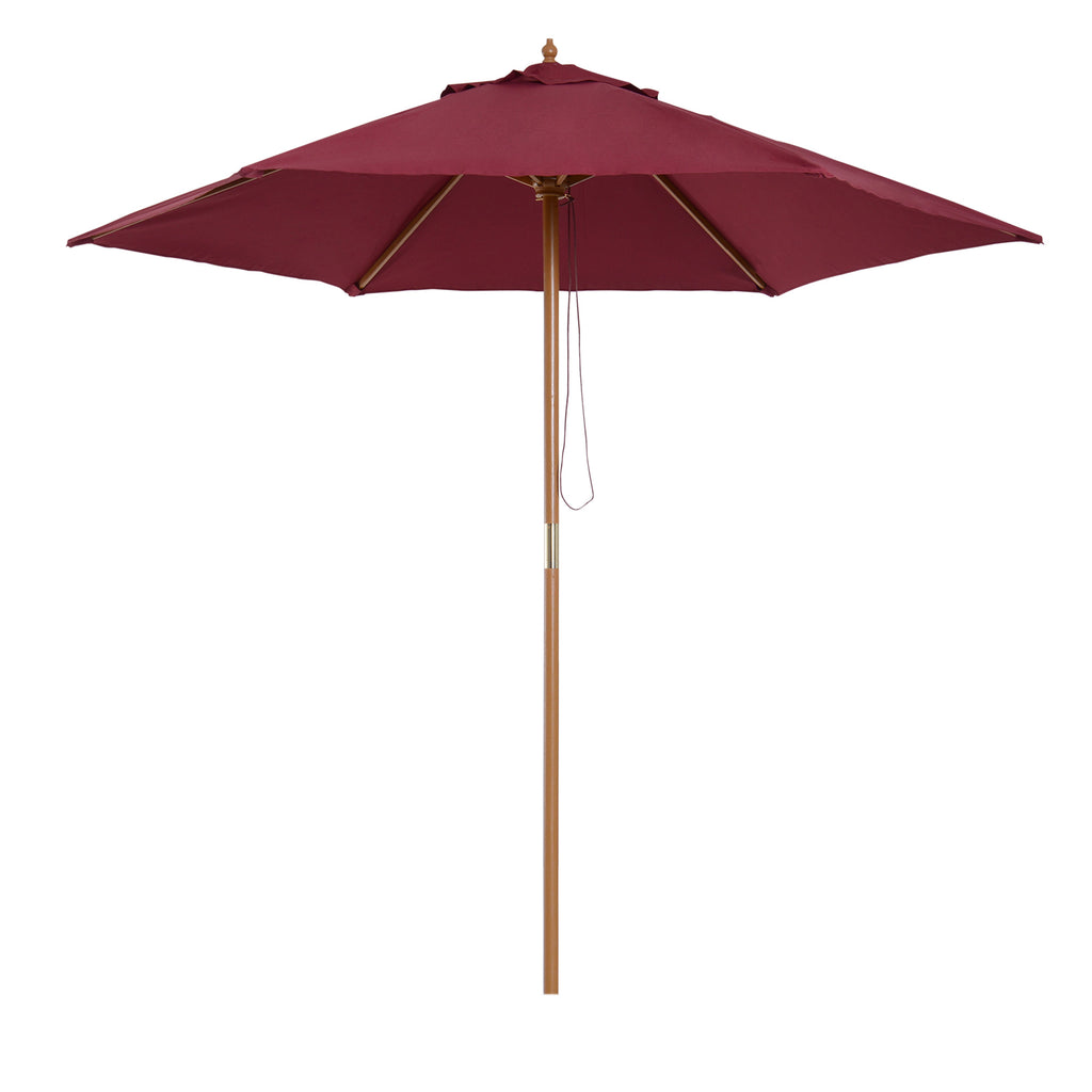 DodiOnline 2.5m Wood Garden Parasol Sun Shade Patio Outdoor Wooden Umbrella Canopy Wine Red