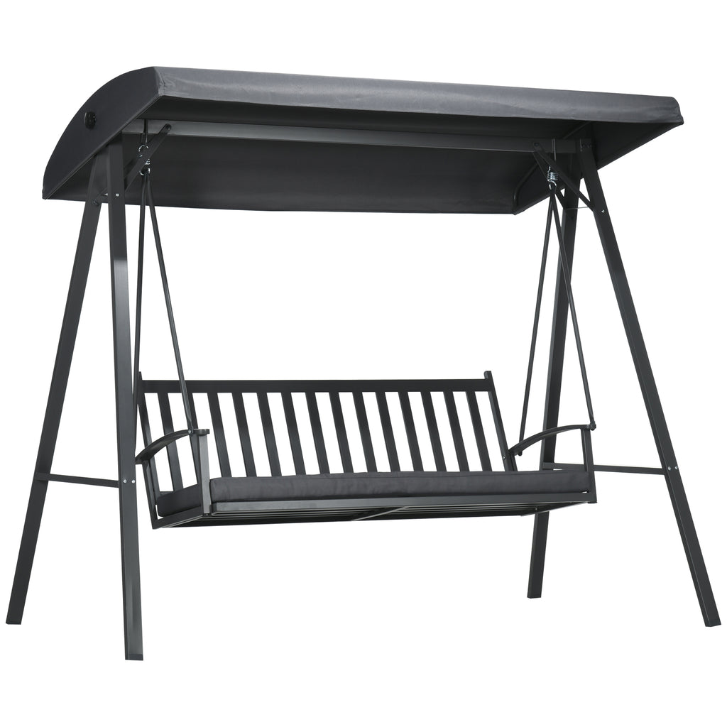 DodiOnline 3-Seat Garden Swing Chair, Outdoor Canopy Swing with Removable Cushion, Adjustable Shade, and Slatted Bench, for Porch, Poolside, Backyard, Dark Grey