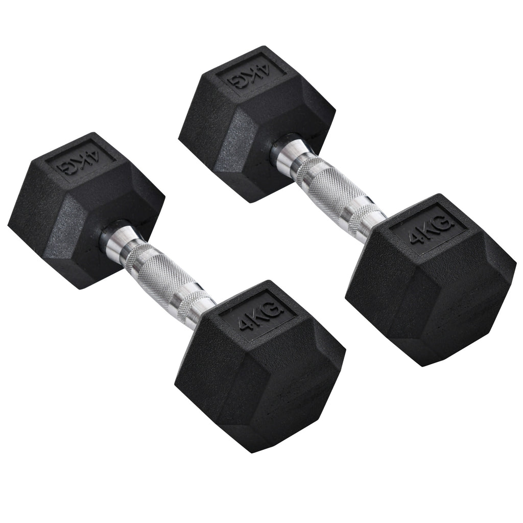 DodiOnline 2x4kg Rubber Dumbbell Sports Hex Weights Sets Home Gym Fitness Hexagonal Dumbbells Kit Weight Lifting Exercise