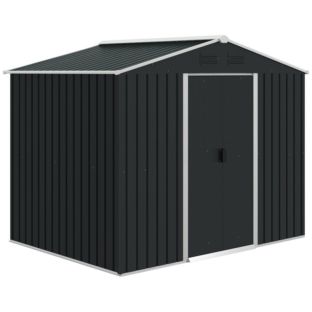 DodiOnline 7.7 x 5.7ft Metal Garden Shed, Galvanised Outdoor Tool Storage House with Ventilation Slots and Sliding Doors, Grey