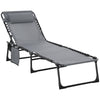 DodiOnline Portable Sun Lounger, Folding Camping Bed Cot, Reclining Lounge Chair 5-position Adjustable Backrest with Side Pocket, Pillow for Patio Garden Beach Pool, Grey
