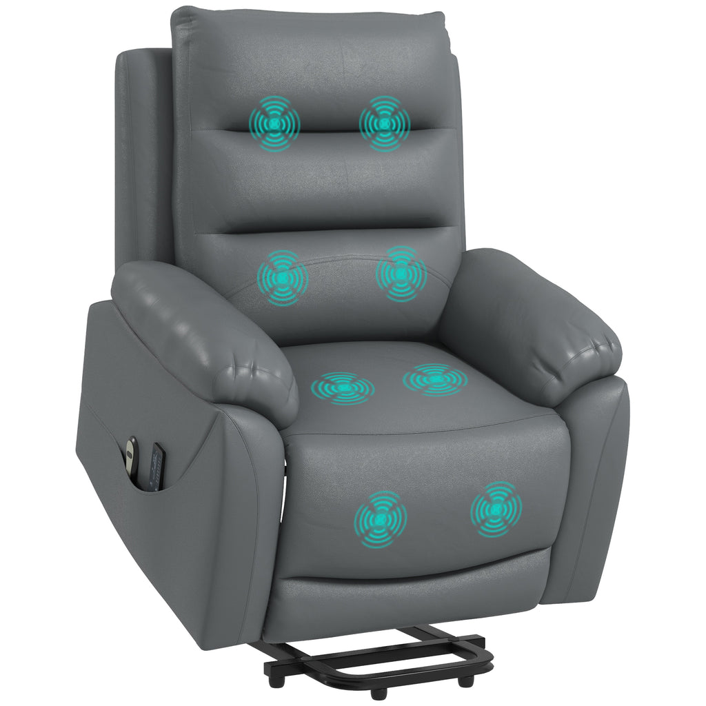 DodiOnline Electric Riser and Recliner for Elderly with 8 Vibration Massage, PU Leather Power Lift Recliner Chair for Living Room with Side Pockets, Footrest, Grey