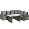 DodiOnline 3 PCS PE Rattan Corner Dining Set Outdoor Garden Patio Sofa Table Furniture Set w/ Cushions Grey
