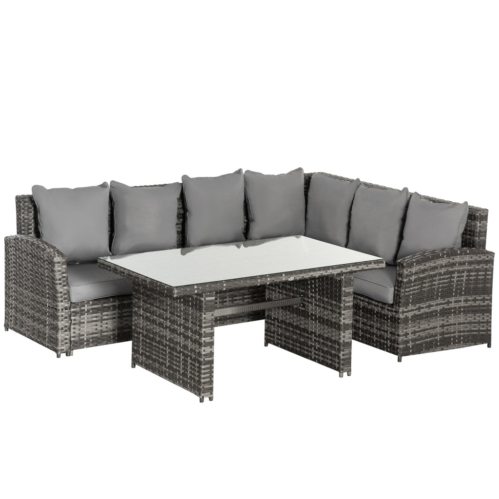 DodiOnline 3 PCS PE Rattan Corner Dining Set Outdoor Garden Patio Sofa Table Furniture Set w/ Cushions Grey