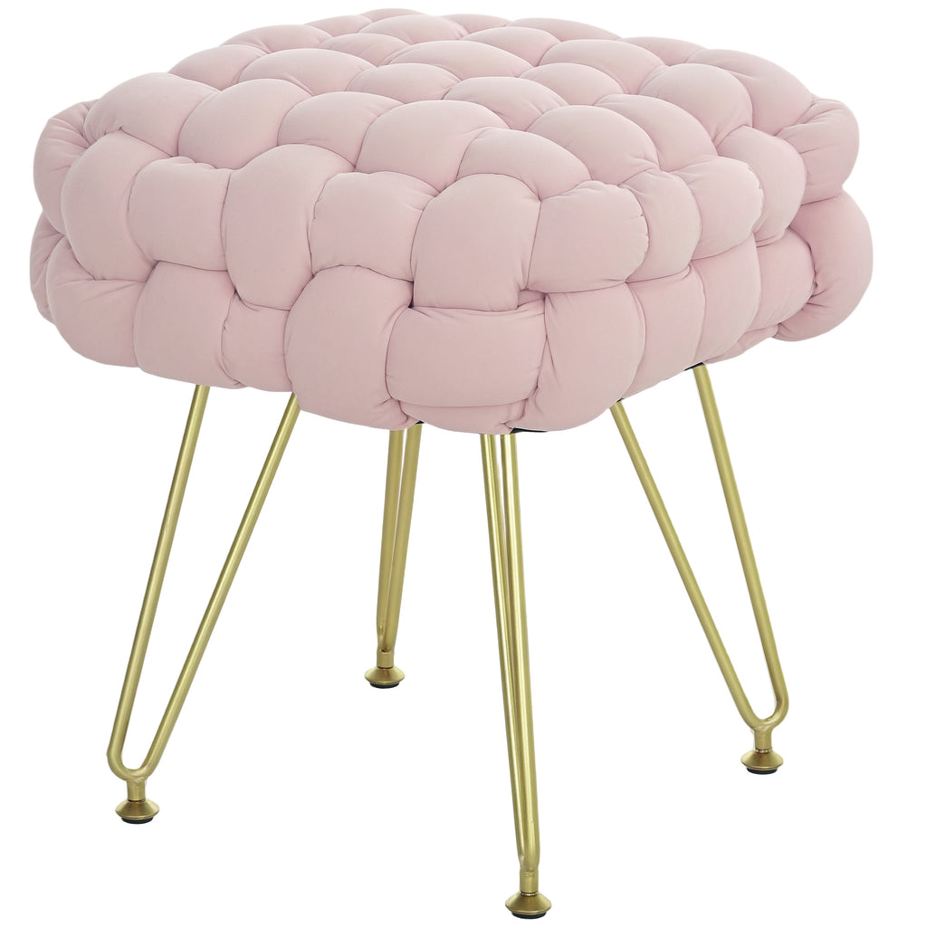 DodiOnline Velvet-Feel Bold Woven Footstool - Pink