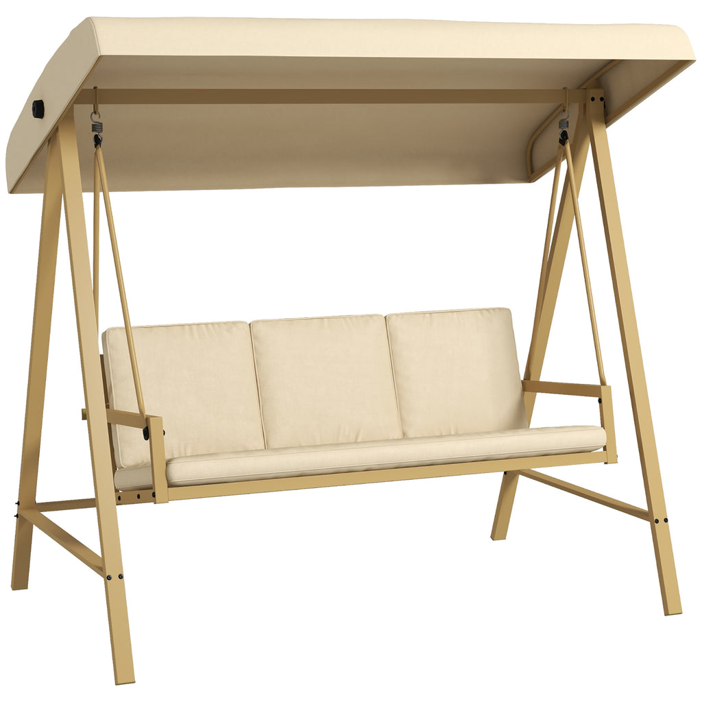 DodiOnline Three-Seat Garden Swing Chair, with Adjustable Canopy - Beige
