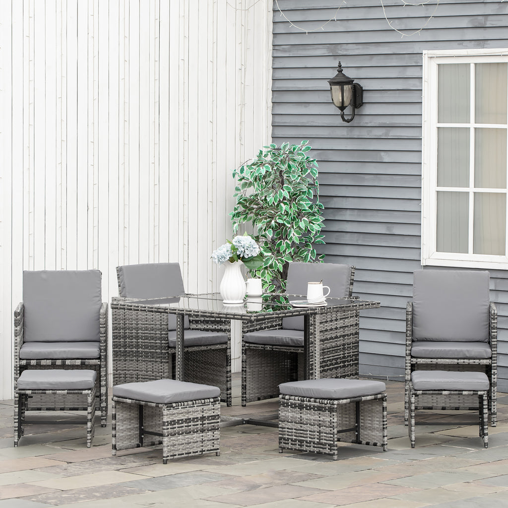 DodiOnline 8-Seater Rattan Furniture Set Wicker Weave Patio Dining Table Seat