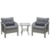 DodiOnline 3 Pieces Rattan Bistro Set, Wicker Outdoor Furniture Set with Glass Top Coffee Table and Chairs, Thickened Cushions for Outdoor, Patio, Balcony, Grey