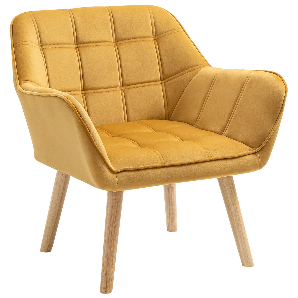 DodiOnline Modern Armchair, Accent Chair with Wide Arms, Slanted Back and Rubber Wood Legs for Living Room, Bedroom, Home Office Yellow