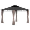 DodiOnline 3.6 x 3 (m) Outdoor Polycarbonate Gazebo, Double Roof Hard Top Gazebo with Nettings & Curtains for Garden, Lawn, Patio