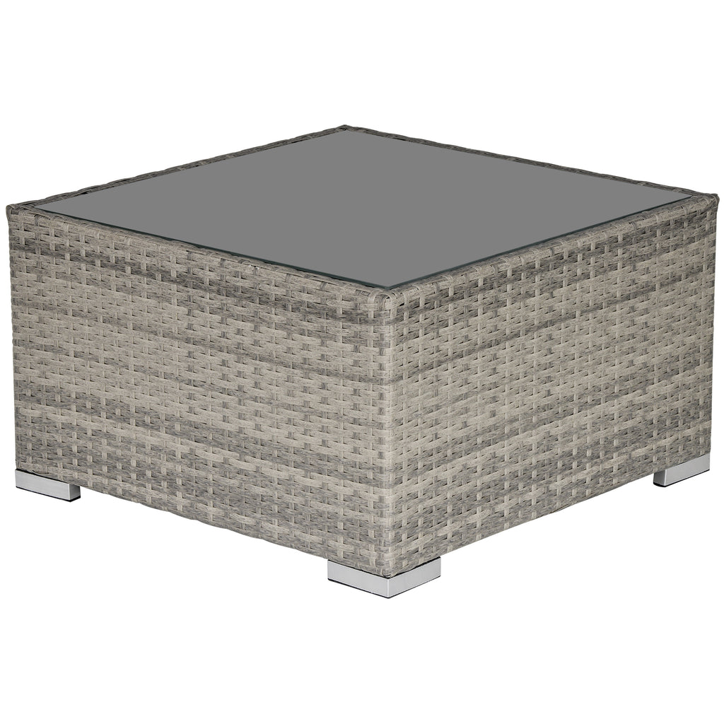 DodiOnline Square PE Wicker Rattan Table, with Glass Top - Light Grey