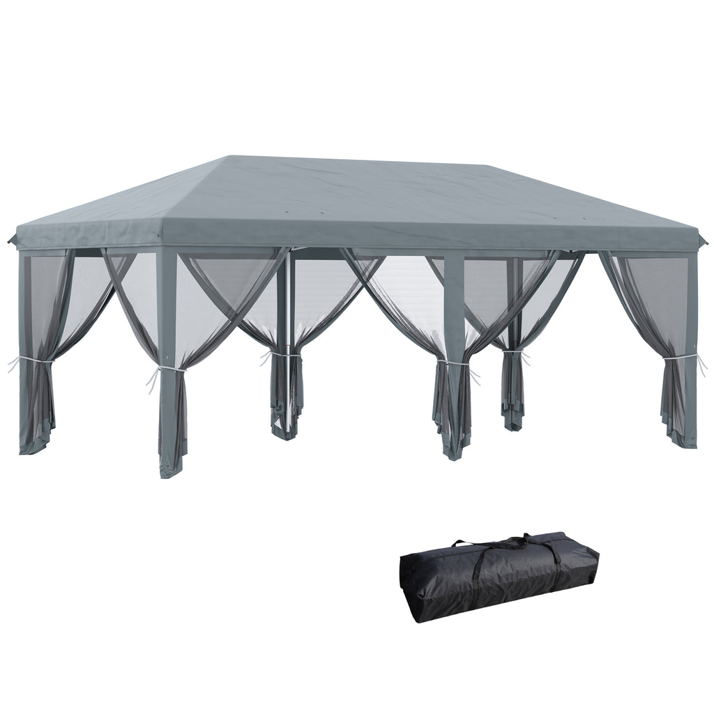 DodiOnline 3 x 6m Pop Up Gazebo, Outdoor Canopy Shelter, Marquee Party Wedding Tent with 6 Mesh Walls and Carry Bag, Grey