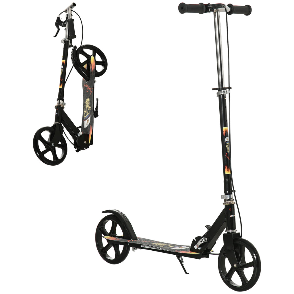 DodiOnline Kids Foldable Kick Scooter w/ Adjustable Height, Break, Big Wheels, for Ages 7-14 Years - Black