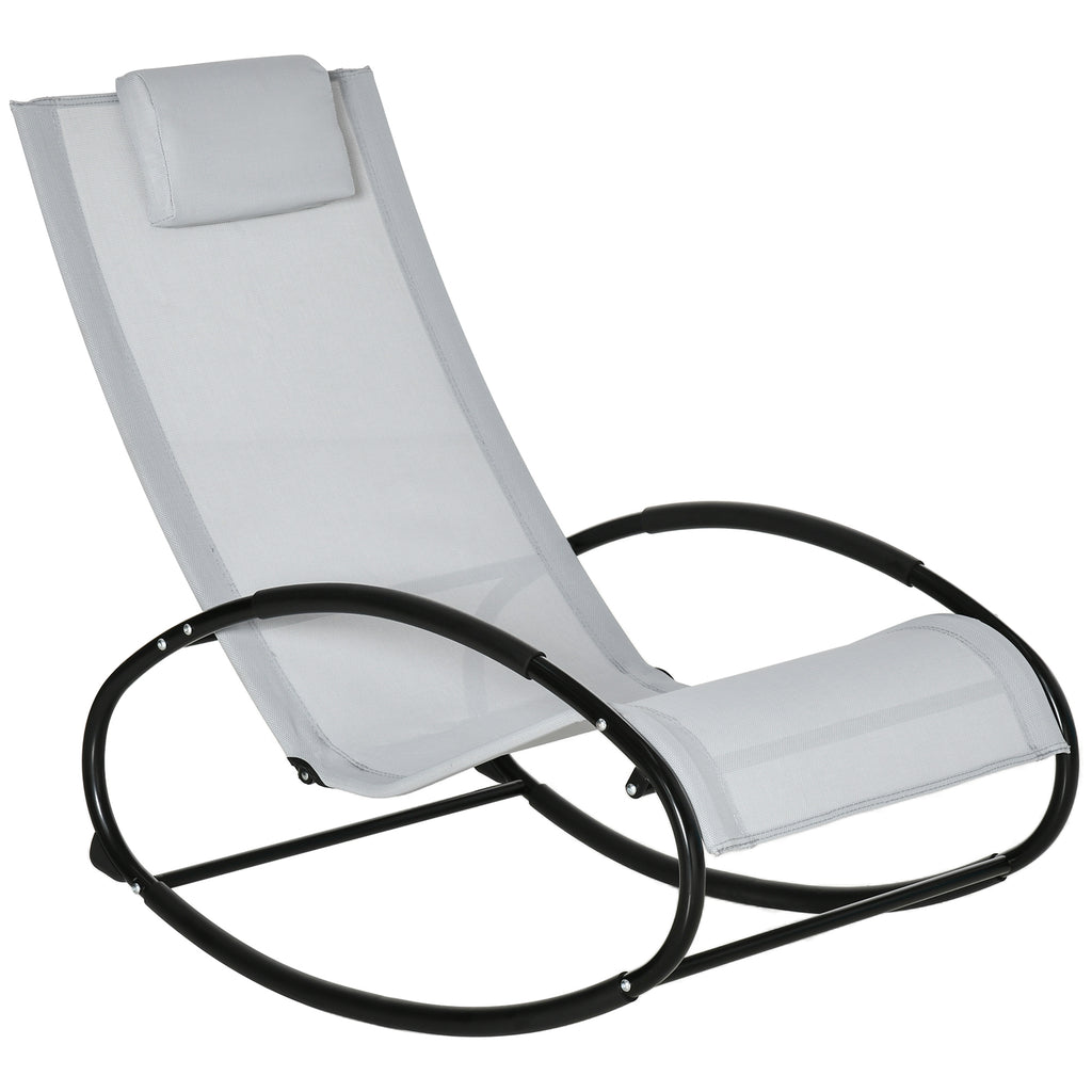 DodiOnline Outdoor Rocking Chair Sun Lounger Recliner Rocker with Texteline Fabric Patio Garden Relaxer with Pillow Grey