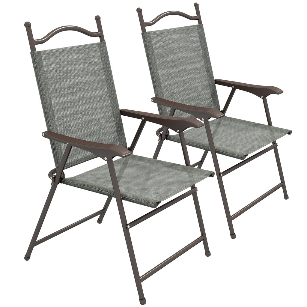 DodiOnline Set of Two Folding Garden Chairs, with Fabric Mesh Seats - Dark Grey