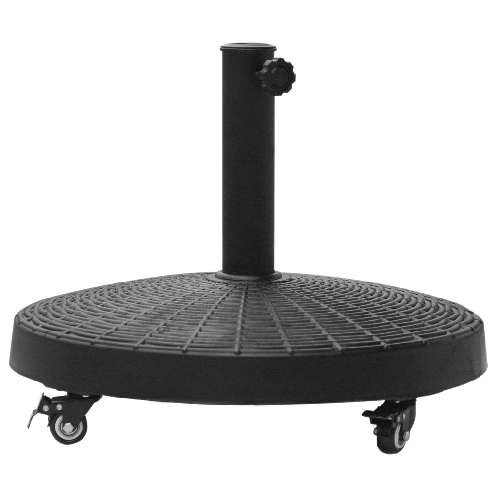 DodiOnline 22.7kg Resin Patio Parasol Base Umbrella Stand Weight Deck Garden Sunshade Holder Round w/ Wheels Brakes Outdoor