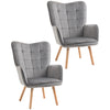 DodiOnline Modern Accent Chair Velvet-Touch Tufted Wingback Armchair Upholstered Leisure Lounge Sofa Club Chair with Wood Legs, Set of 2, Grey