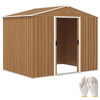 DodiOnline 8 x 6ft Outdoor Garden Storage Shed, Metal Tool House with Ventilation and Sliding Doors Chocolate Wood Effect