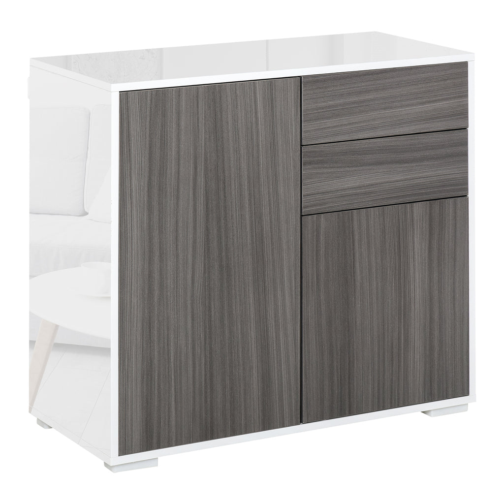DodiOnline High Gloss Frame Sideboard, Side Cabinet, Push-Open Design with 2 Drawer for Living Room, Bedroom, Grey