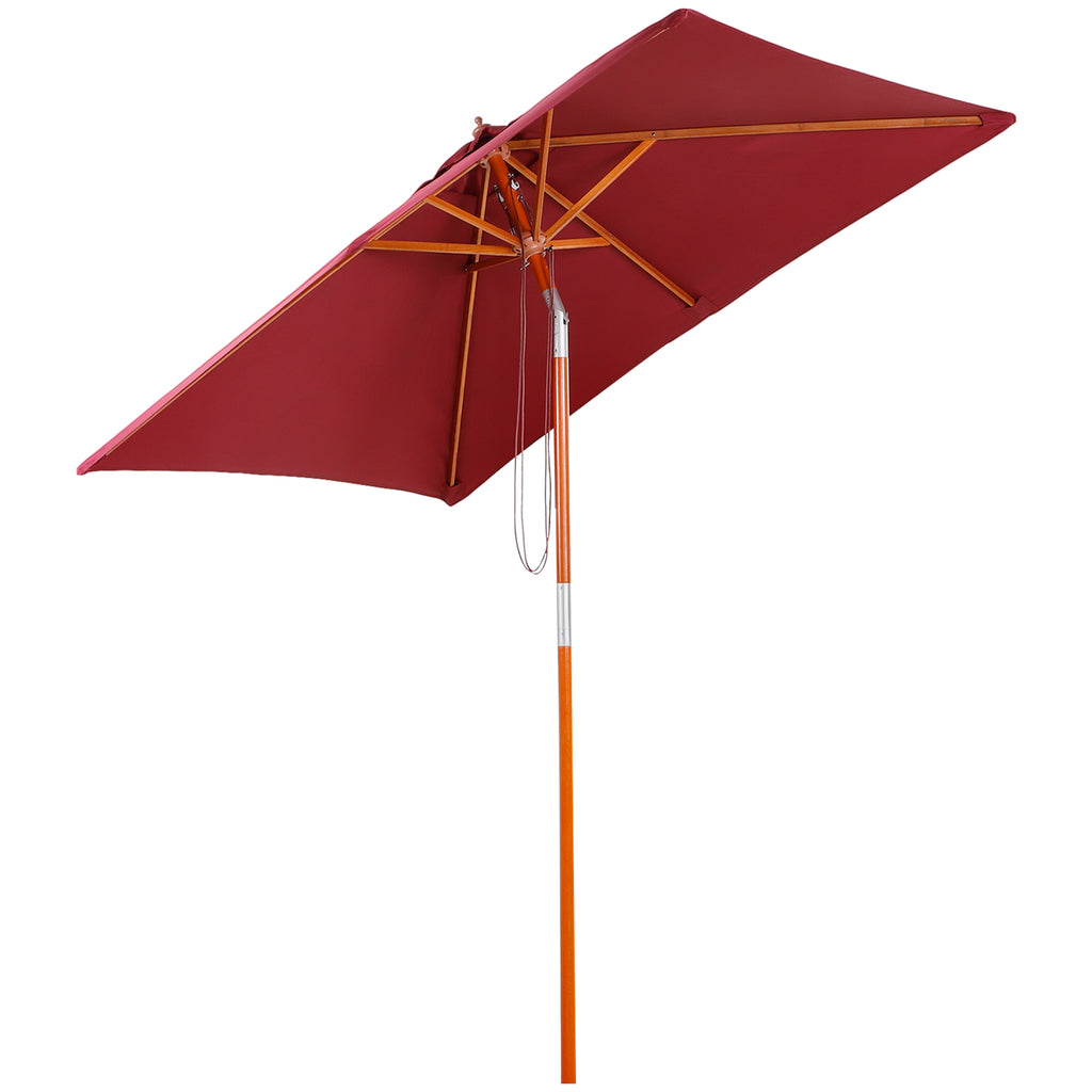 DodiOnline 2m x 1.5m Garden Parasol Umbrella with Tilting Sunshade Canopy, Outdoor Market Table Umbrella with Wood and Bamboo Frame, Wine Red