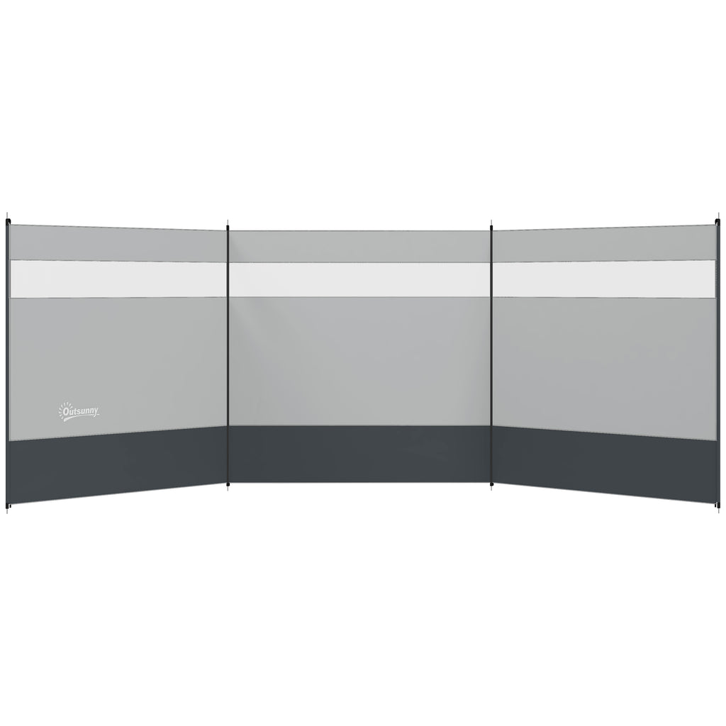 DodiOnline Camping Windbreaker with Clear Windows, Carry Bag and Steel Poles, for Beach Caravan Campervan, 440 x 140cm, Grey