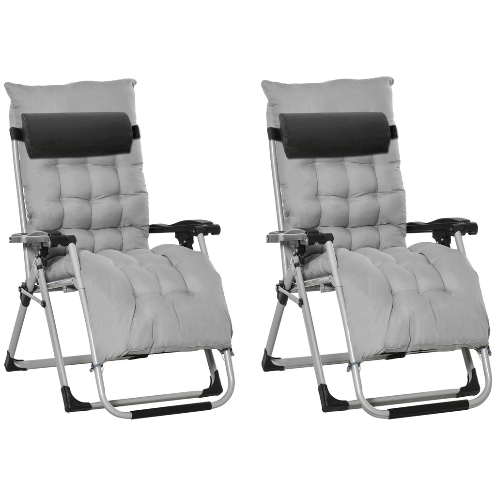 DodiOnline 2 Piece Reclining Zero Gravity Sun Loungers with Cushions, Light Grey