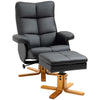 DodiOnline Recliner Armchair, Swivel Reclining Chair With Ottoman, Swivel Faux Leather Chair with Wooden Base and Storage Footstool for Living Room, Black