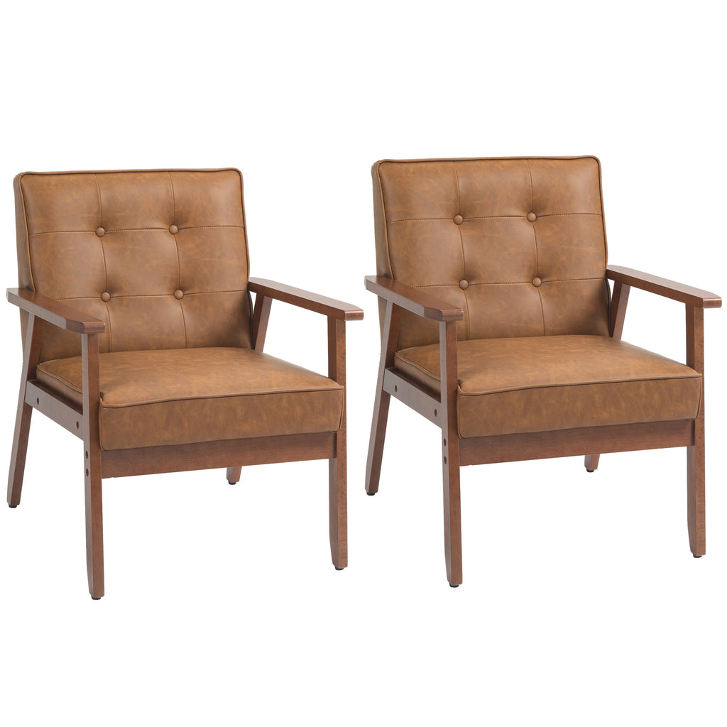 DodiOnline 2 Pack Retro-Style Accent Chair, with Faux Leather Seat - Brown