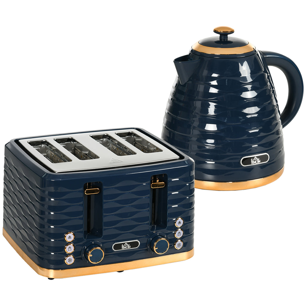 DodiOnline 3000W 1.7L Rapid Boil Kettle & 4 Slice Toaster, Kettle and Toaster Set with 7 Browning Controls and Crumb Tray, Blue