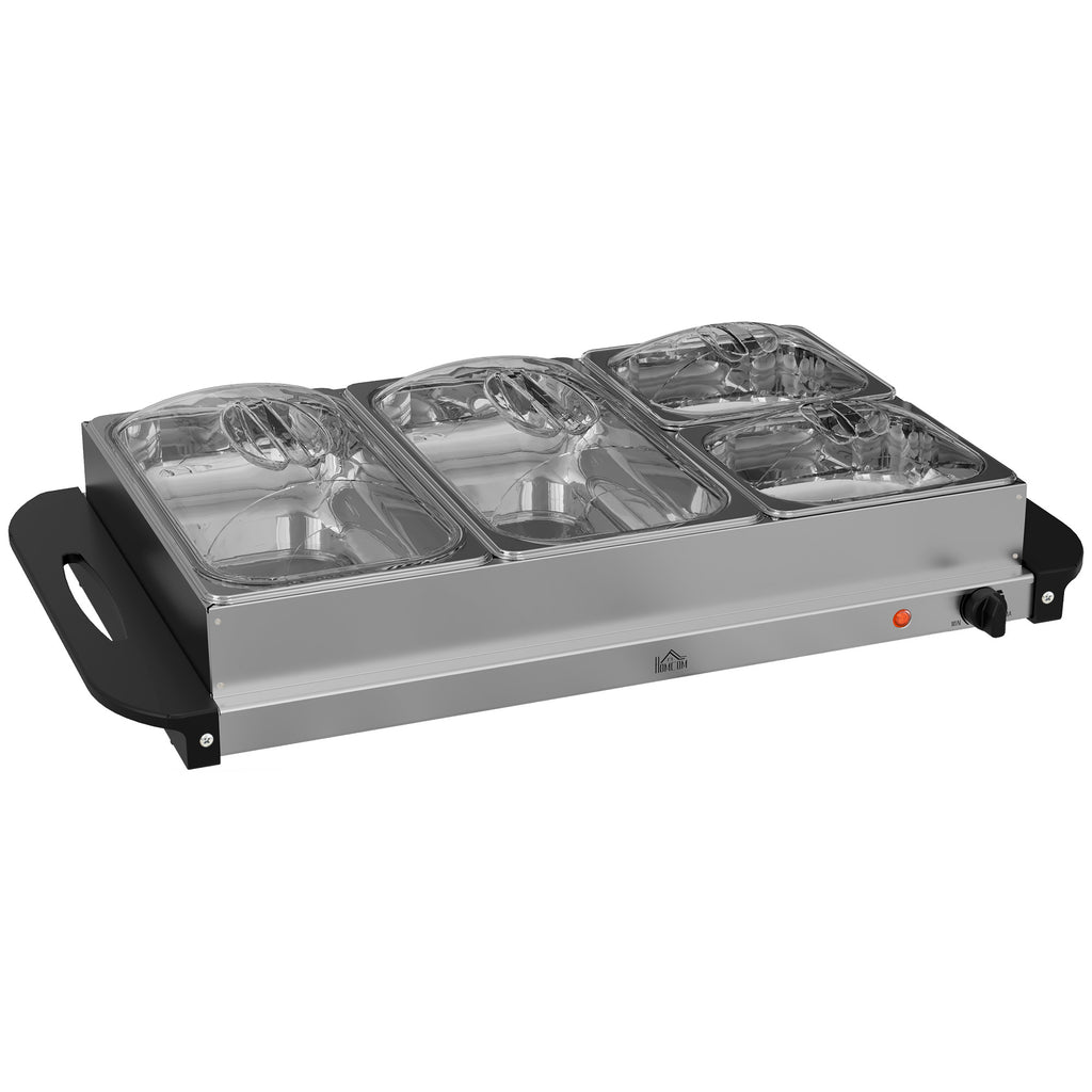 DodiOnline 4 Tray Electric Food Warmer Buffet Server with Warming Plate, Cool Touch Handles, Adjustable Temperature, 300W, 2 x 2.4L and 2 x 1L Pans