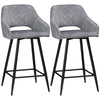 DodiOnline Bar Stools Set of 2, Velvet-Touch Fabric Counter Height Bar Chairs, Kitchen Stools with Steel Legs for Dining Area, Kitchen Island Barstools, Grey