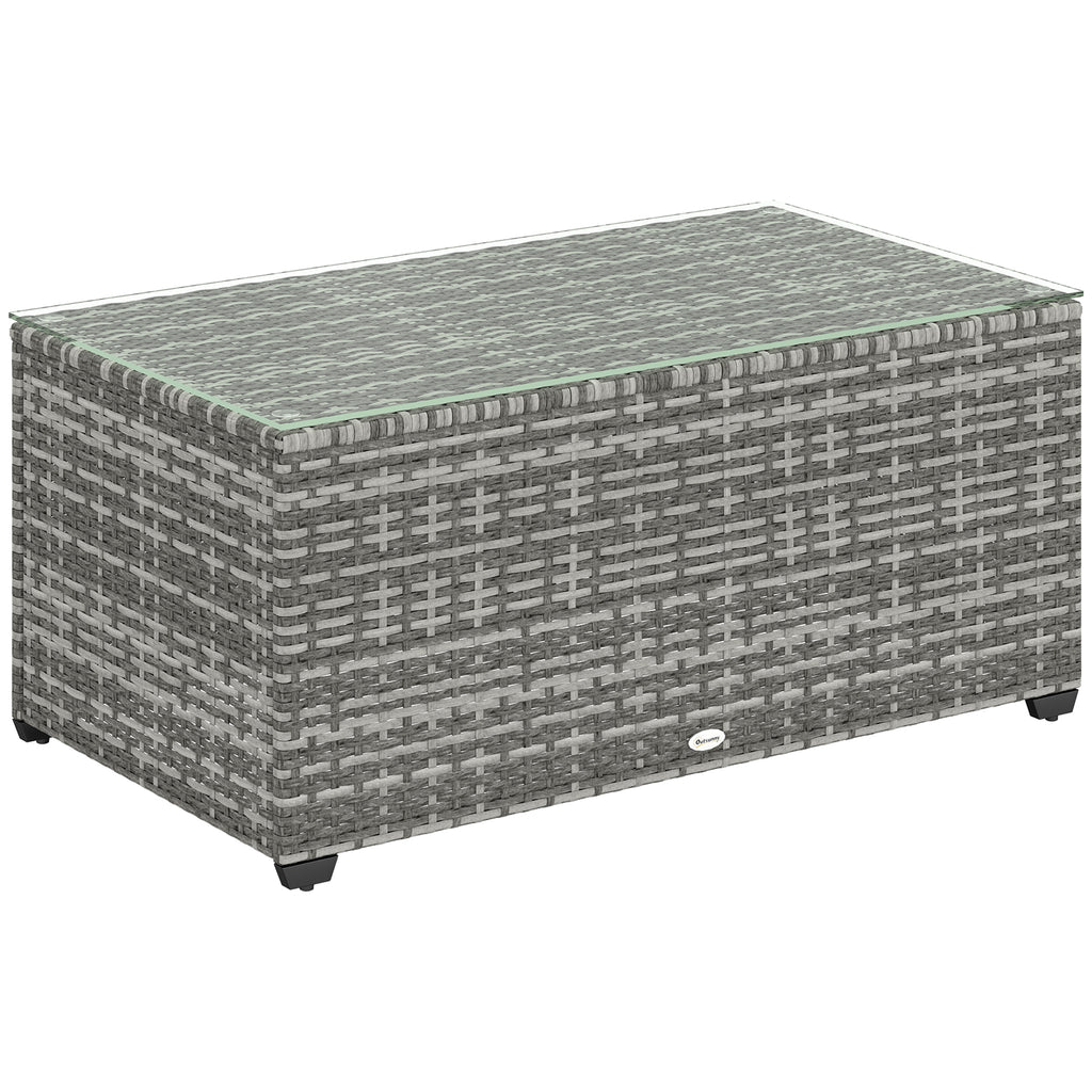 DodiOnline 90 x 50cm Glass-Top Rattan Side Table - Light Grey