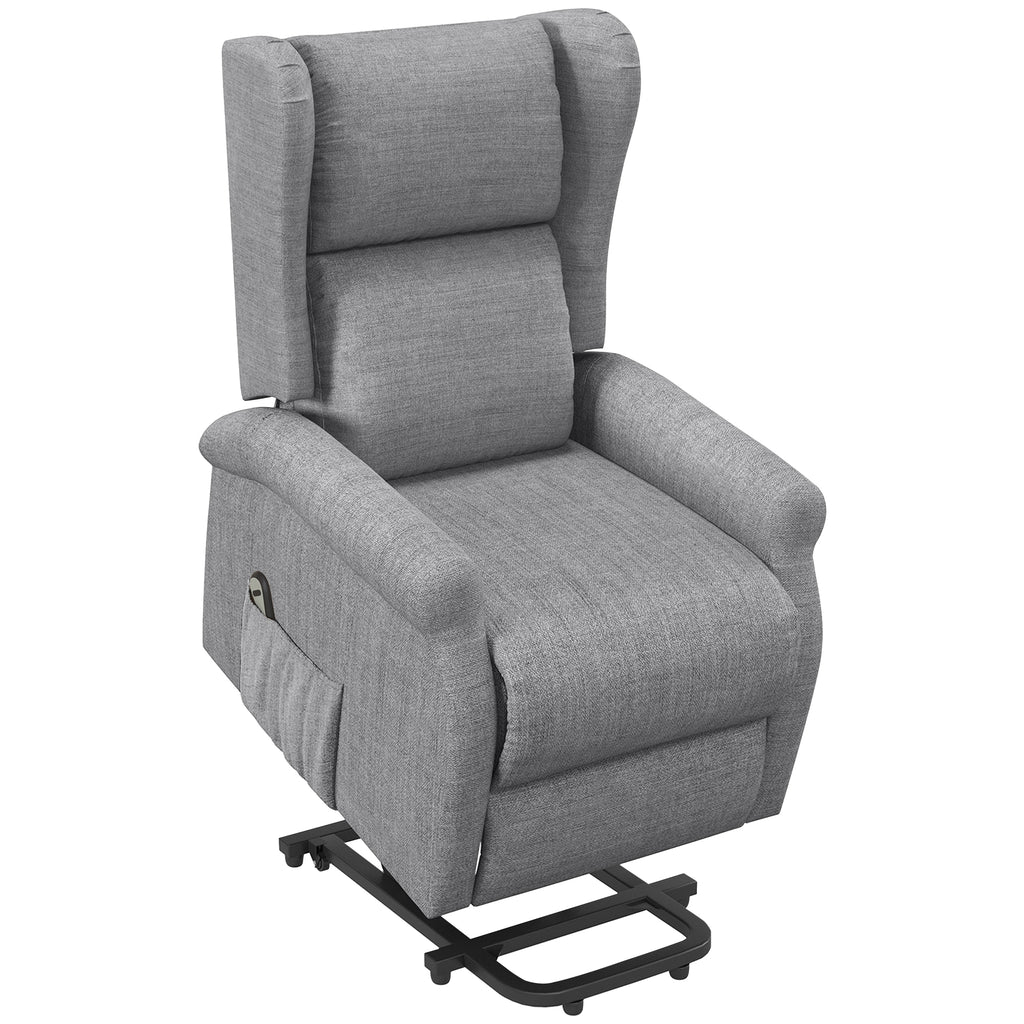 DodiOnline Power Lift Recliner Armchair, Electric Lift Chair for Elderly, Fabric Riser and Reclining Chair with Remote Control, Side Pockets, Extended Footrest, for Living Room, Grey