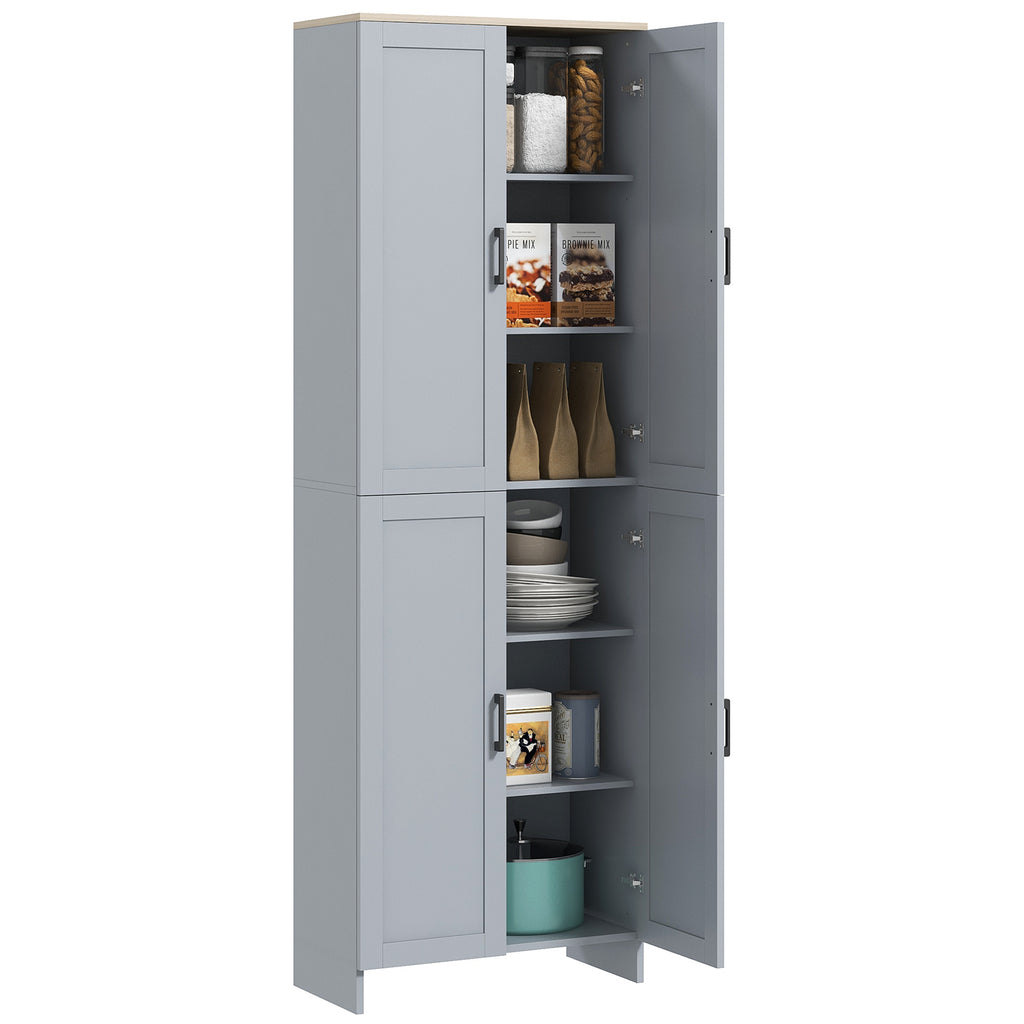 DodiOnline Freestanding Kitchen Cupboard, 4-Door Storage Cabinet Organizer with Adjustable Shelves Grey