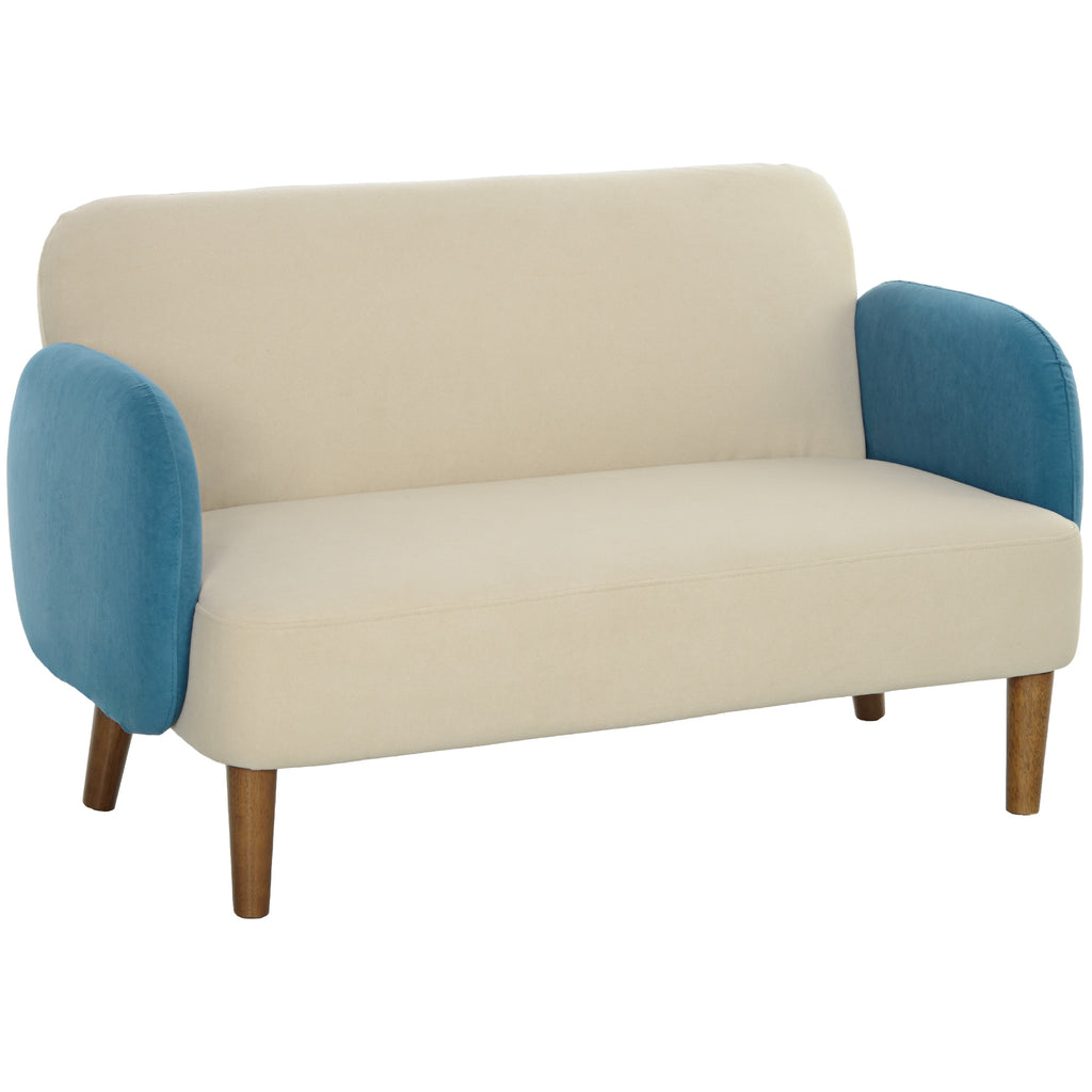 DodiOnline Two-Seater Velvet-Feel Mid Century Sofa - Cream/Blue