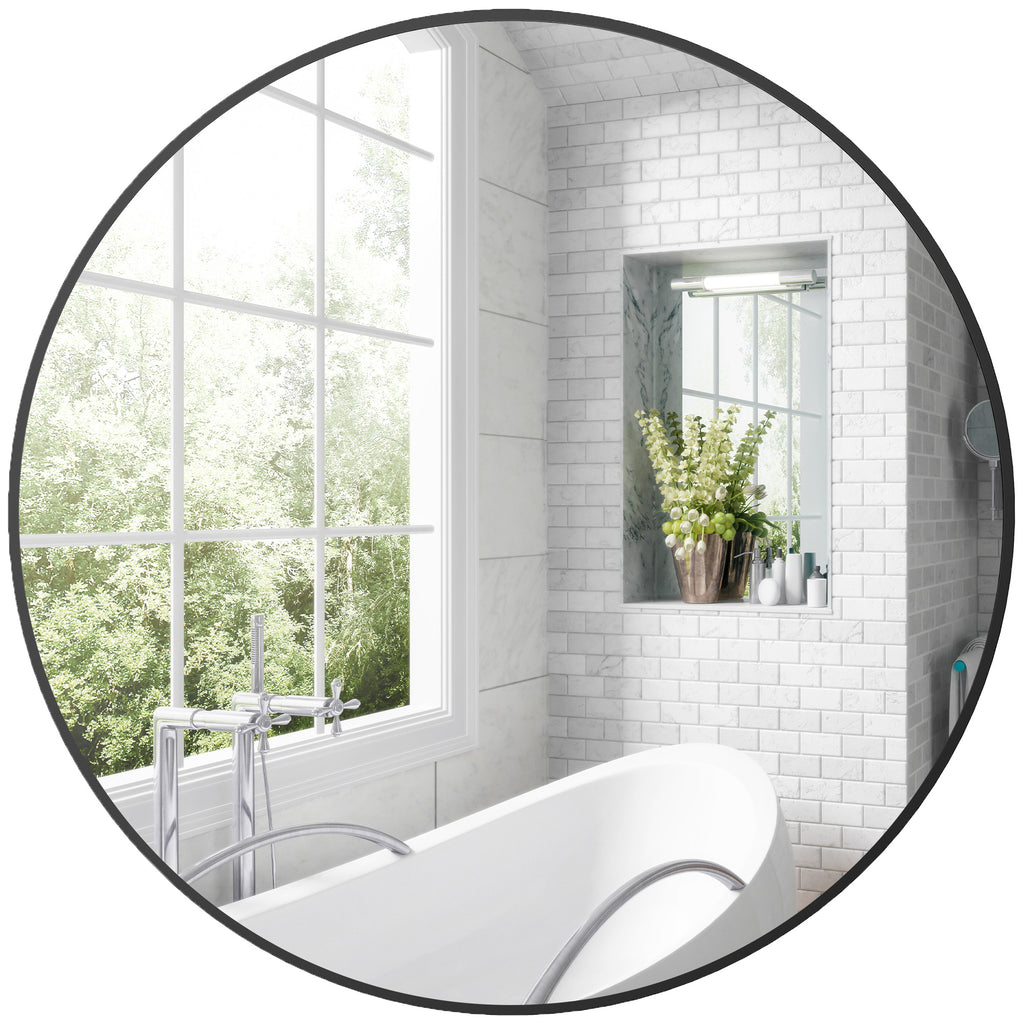 DodiOnline Round Bathroom Mirror, 70 x 70cm Steel Framed Wall Mirror, Decorative Mirror for Bedroom, Living Room, Entryway, Black
