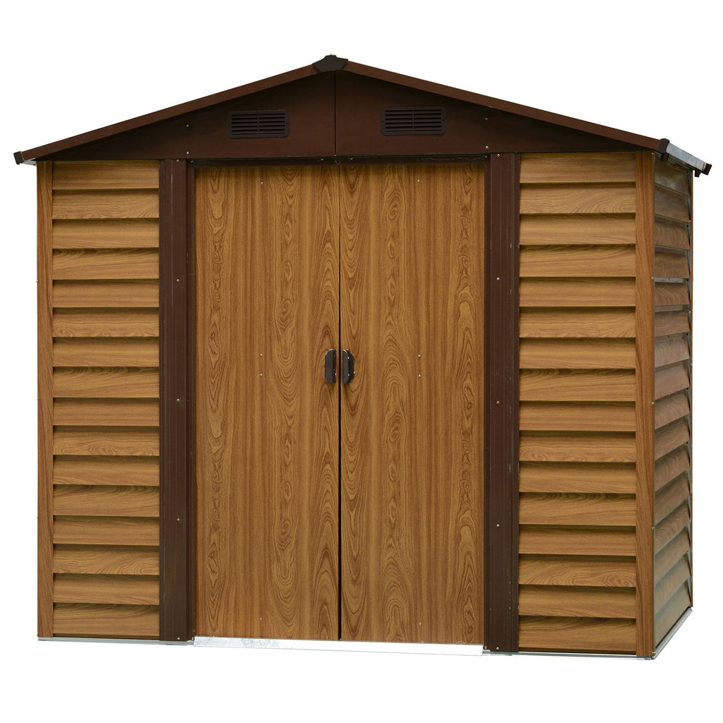 DodiOnline 8 x 6ft Garden Metal Storage Shed House Hut Gardening Tool Storage with Kit and Ventilation, Brown