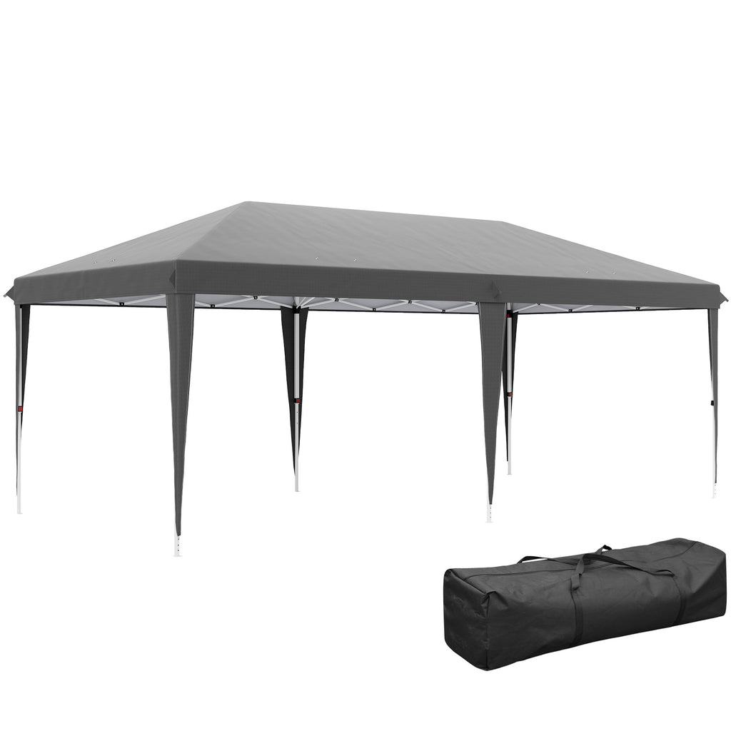 DodiOnline Pop Up Gazebo, Double Roof Foldable Canopy Tent, Height Adjustable Wedding Awning Canopy w/ Carrying Bag, 6 m x 3 m x 2.7 m, Grey