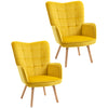 DodiOnline Modern Accent Chair Velvet-Touch Tufted Wingback Armchair Upholstered Leisure Lounge Sofa Club Chair with Wood Legs, Set of 2, Yellow
