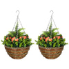 DodiOnline Pack of 2 Faux Plant Artificial Lisianthus Flowers Hanging Planter with Basket for Indoor Outdoor Decoration, Orange