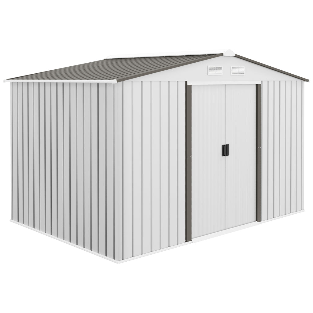 DodiOnline Garden Storage Shed, Metal Outdoor Storage Shed House with Foundation Kit, Ventilation, Doors, 9 x 6FT, Silver