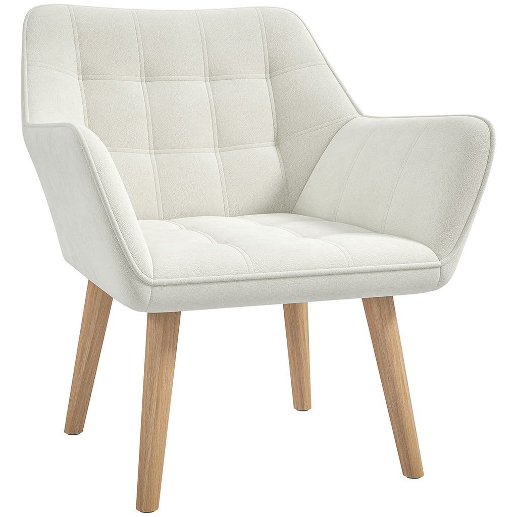 DodiOnline Accent Chair, Arm Chair with Wide Arms, Slanted Back, Thick Padding and Rubber Wooden Legs for Living Room, Cream White