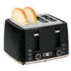 DodiOnline 4 Slice Toaster with 7 Browning Levels, High Lift, Reheat/Defrost/Cancel, Self-centring Function, Removable Crumb Tray, Auto Off, 1600W, Black Honeycomb Texture