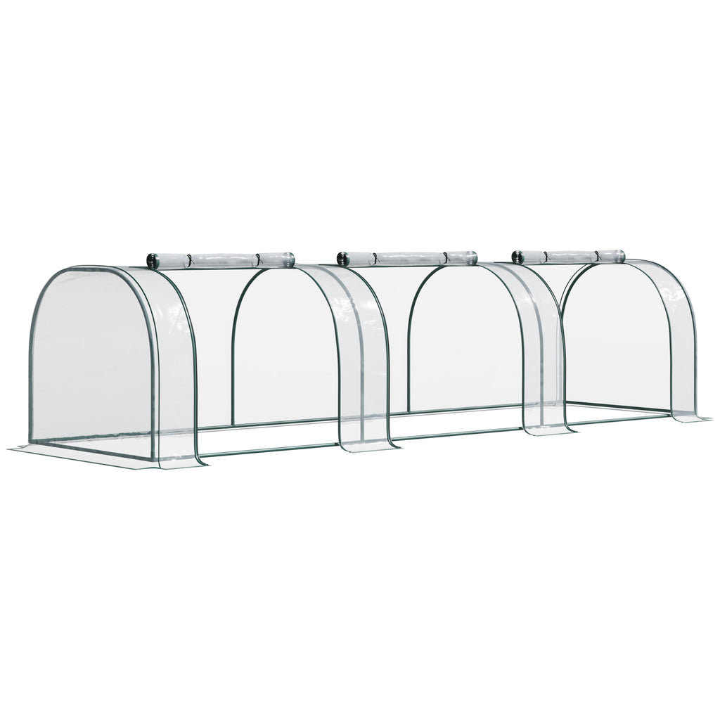 DodiOnline Mini Greenhouse, Small Polytunnel Green House with Zipped Doors, Steel Frame for Garden Patio, 300 x 100 x 80cm, Clear