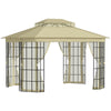 DodiOnline 3.7 x 3(m) Patio Gazebo Canopy Garden Tent Shelter with 2 Tiers Roof and Mosquito Netting, Metal Frame, Beige