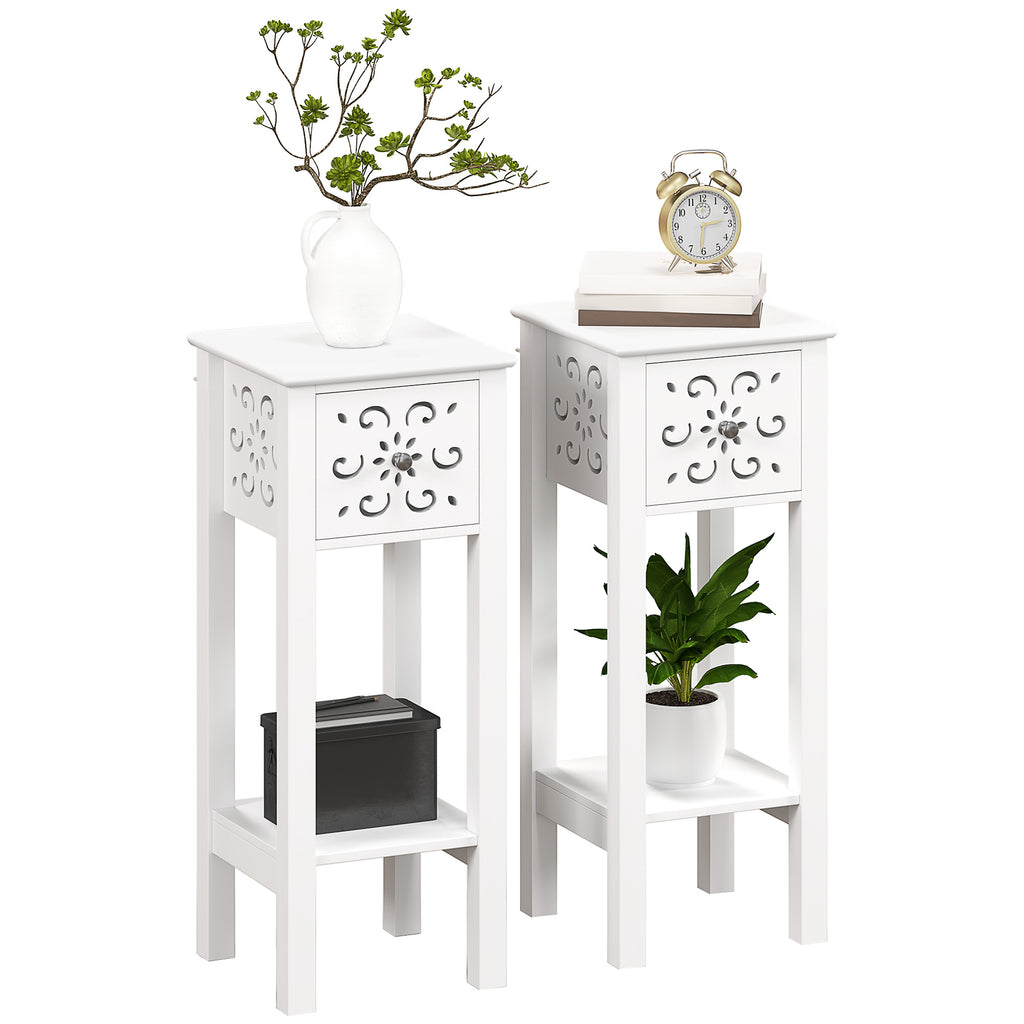 DodiOnline Set of Two Elegant Floral Cut-Out Side Tables - White
