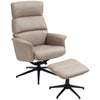 DodiOnline Swivel Recliner Chair and Footstool, Upholstered Reclining Armchair with Ottoman, Adjustable and Removable Headrest, Khaki