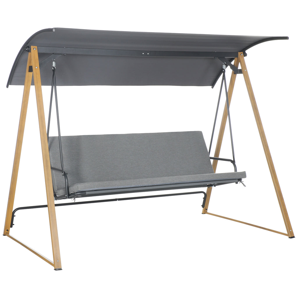 DodiOnline 3 Seater Swing Chair, Garden Swing Bench with Adjustable Canopy, Cushioned Seat and Weather Resistant Steel Frame for Patio, Yard